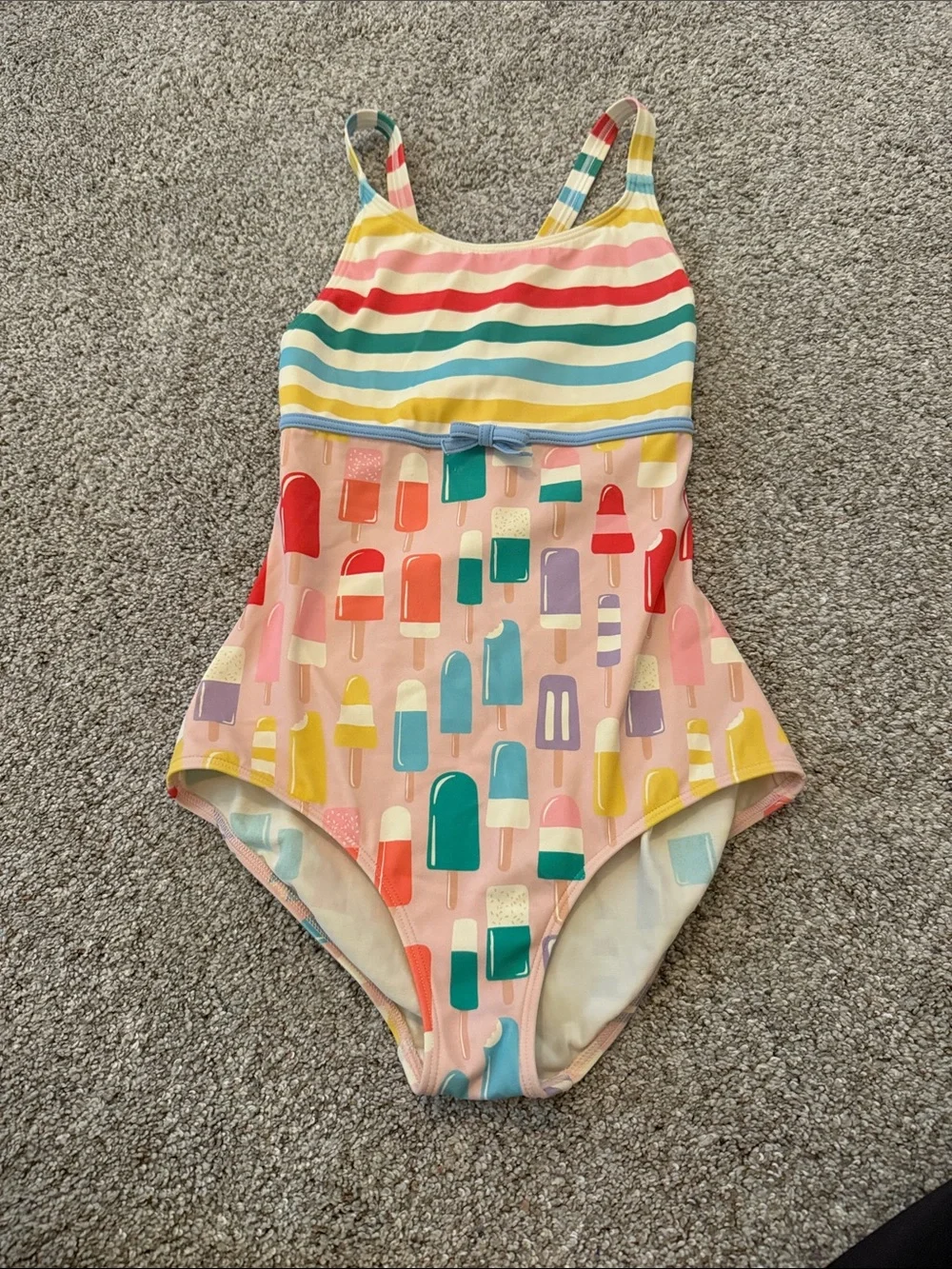 Mini Boden Girls' Pink Popsicle Print One-Piece Swimsuit with Striped Top 11-12Y
